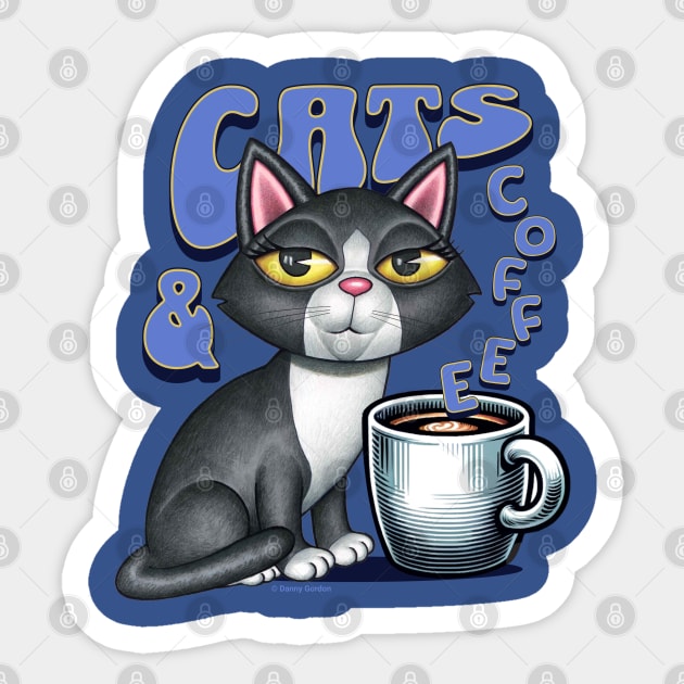 Tuxedo Black & White Cats and Coffee Sticker by Danny Gordon Art